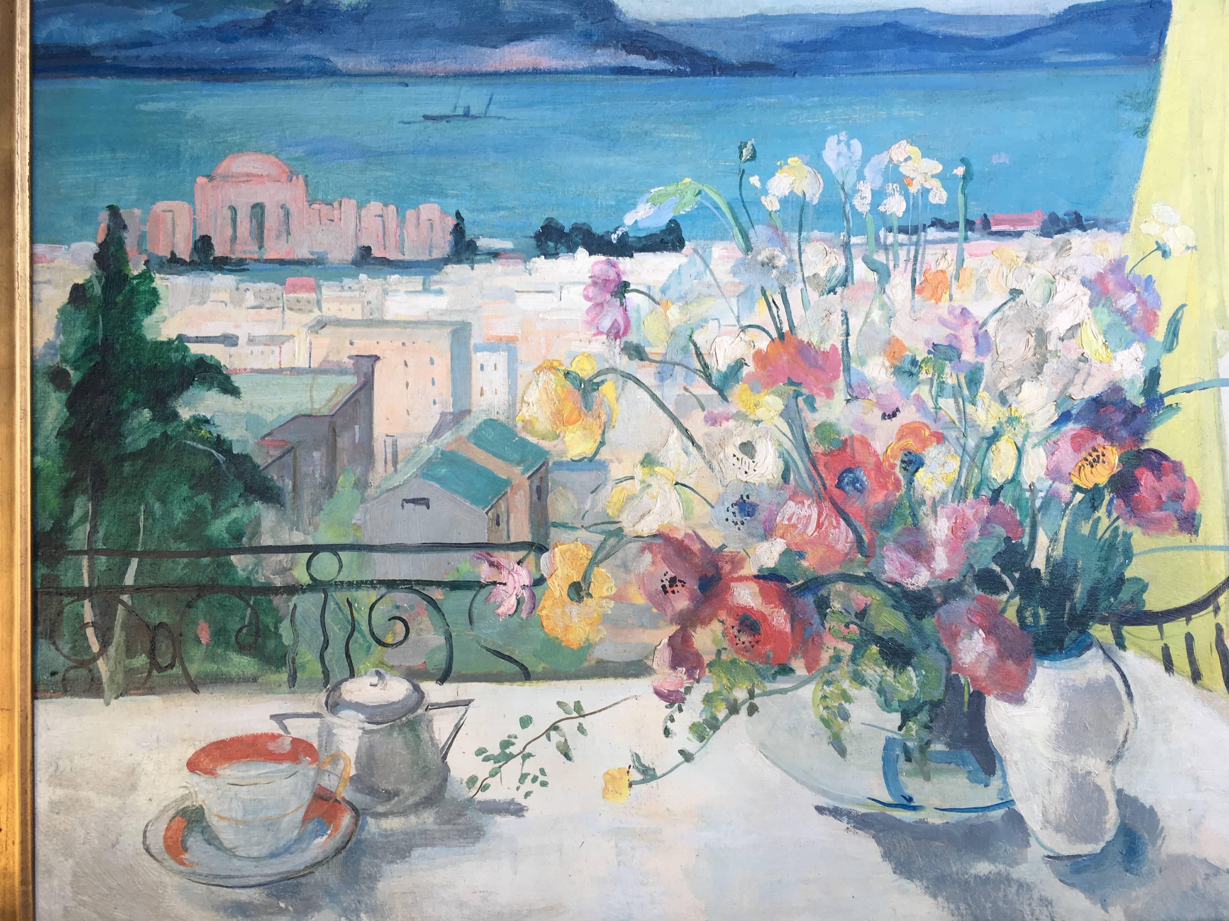 San Francisco from my Veranda Overlooking the Palace of Fine Arts - Painting by Jean de Botton