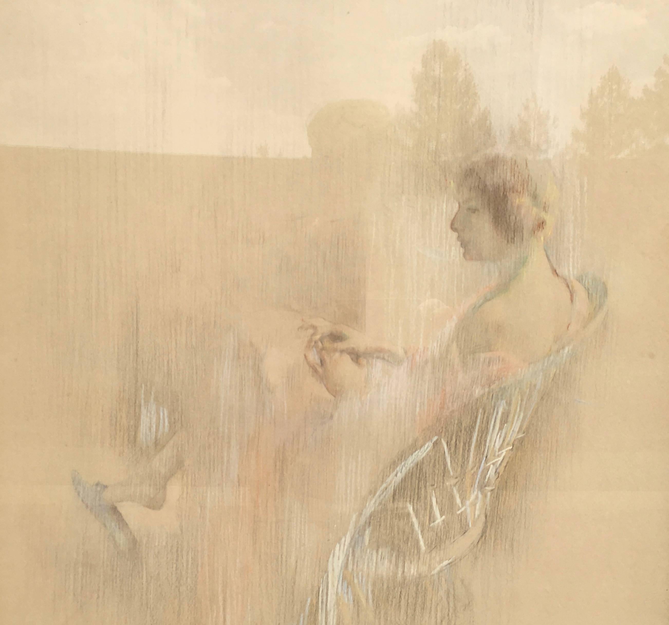 Mystical Portrait of Woman in a Wicker Chair - Painting by Agnes Harrison Lincoln