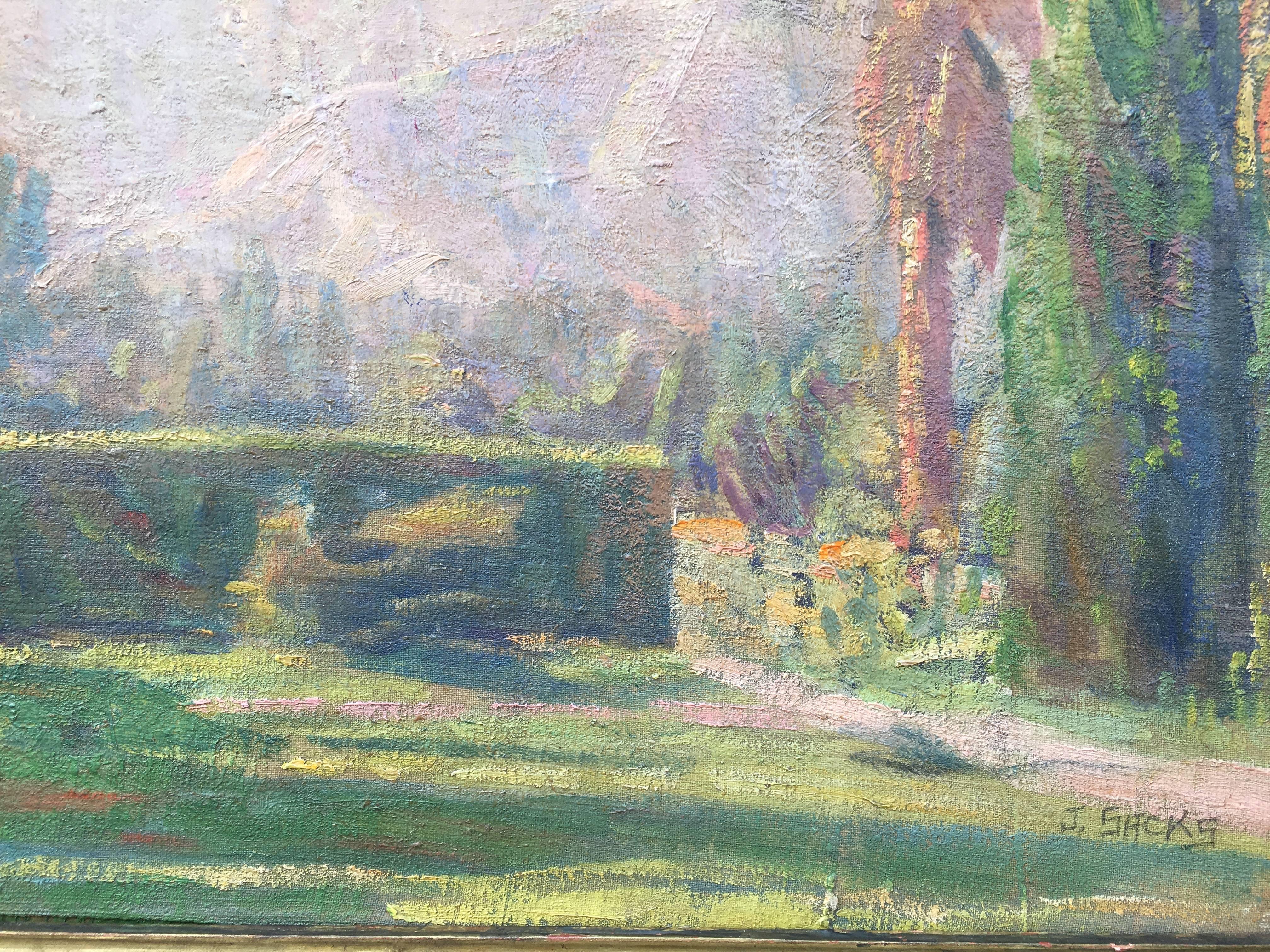 Impressionist Scene of Garden and Mt. Tamalpais in Marin County, California - Painting by Joseph Sacks