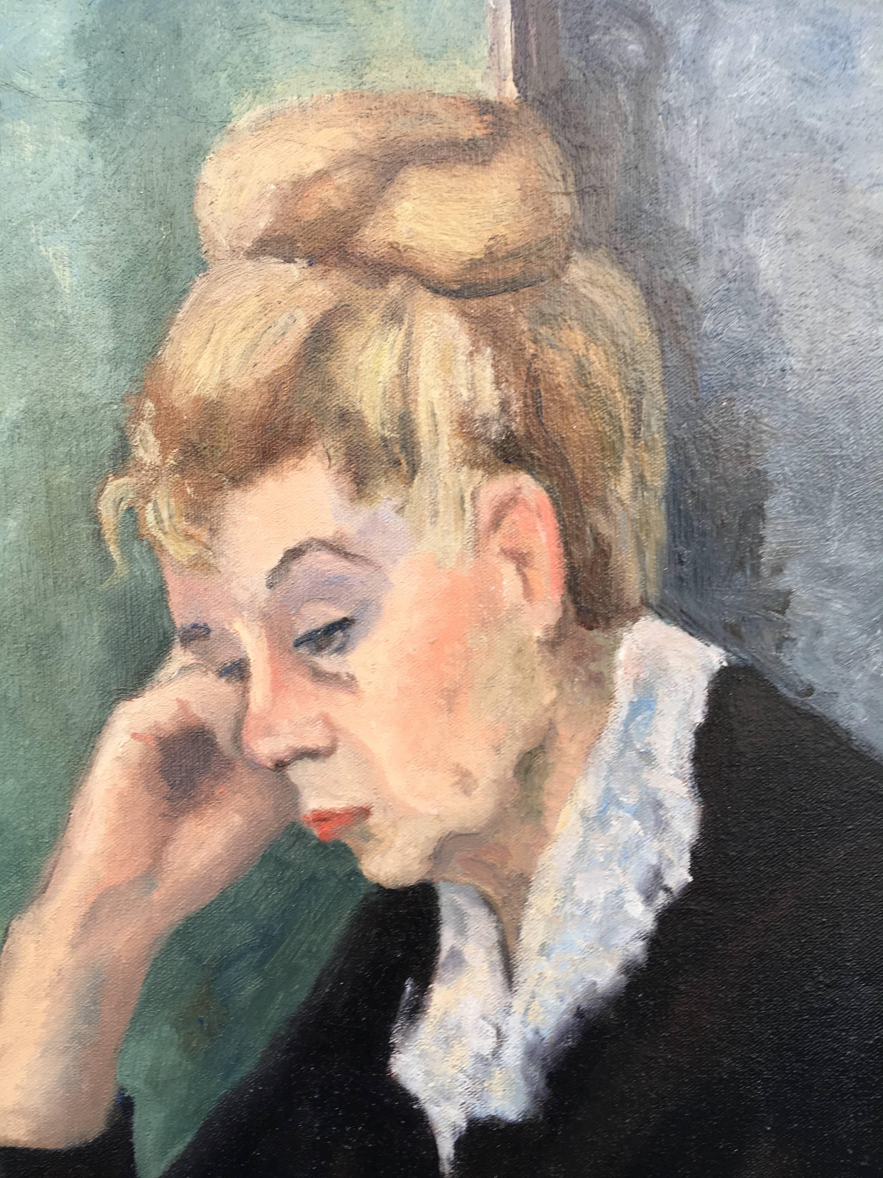 Mother, Portrait of the Artist's Mother - Gray Portrait Painting by Moses Soyer