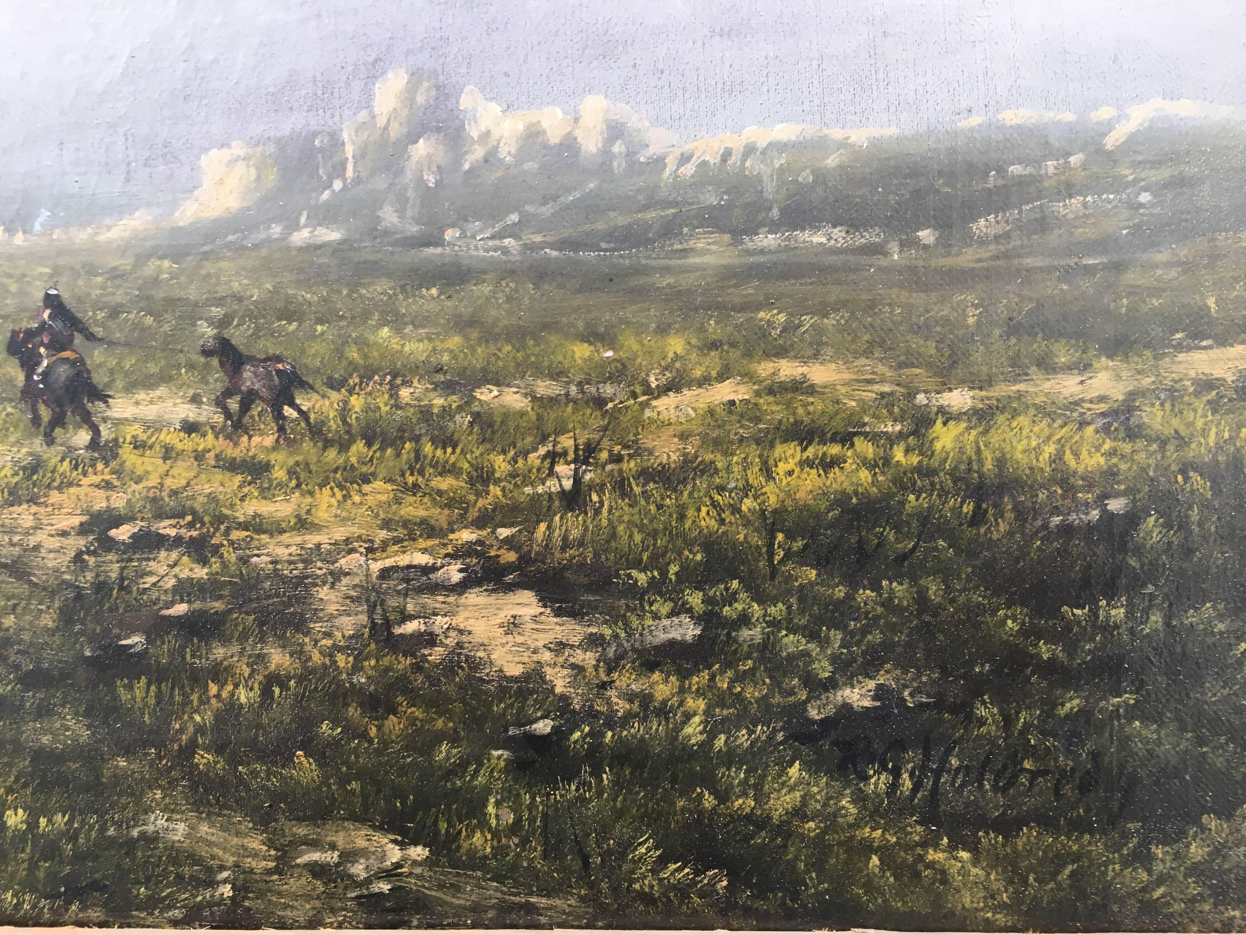 Indians Riding Through the Valley - American Impressionist Painting by Ransome Gillett Holdridge