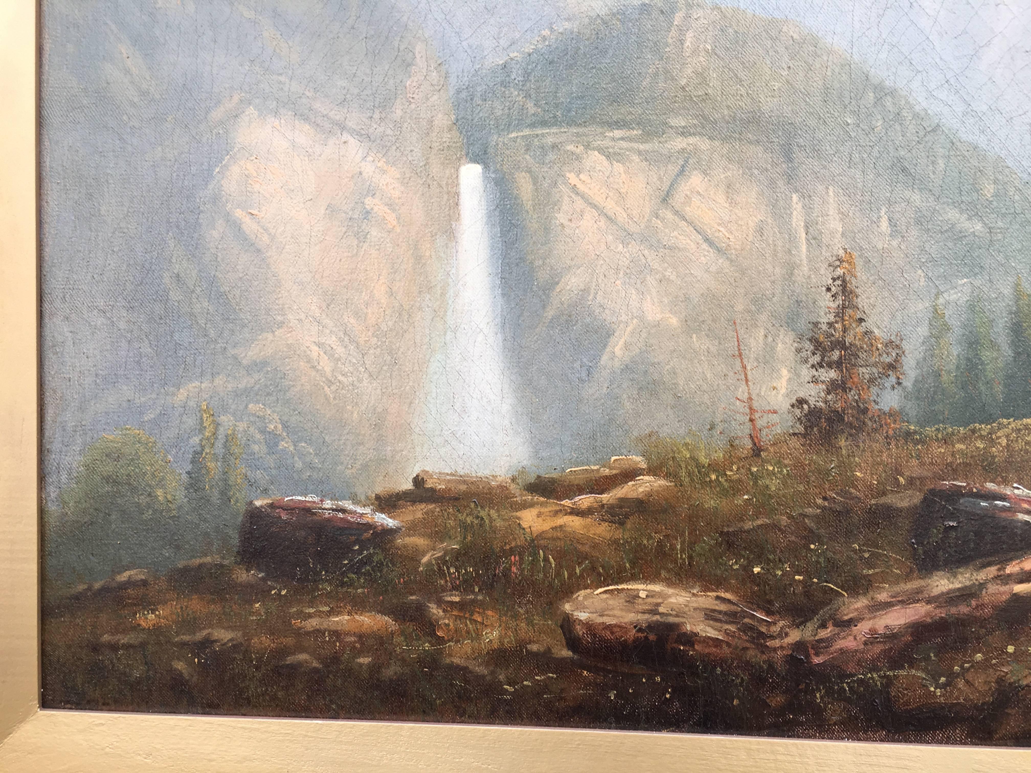 Yosemite Scene with Waterfall – Painting von Paul Ritter