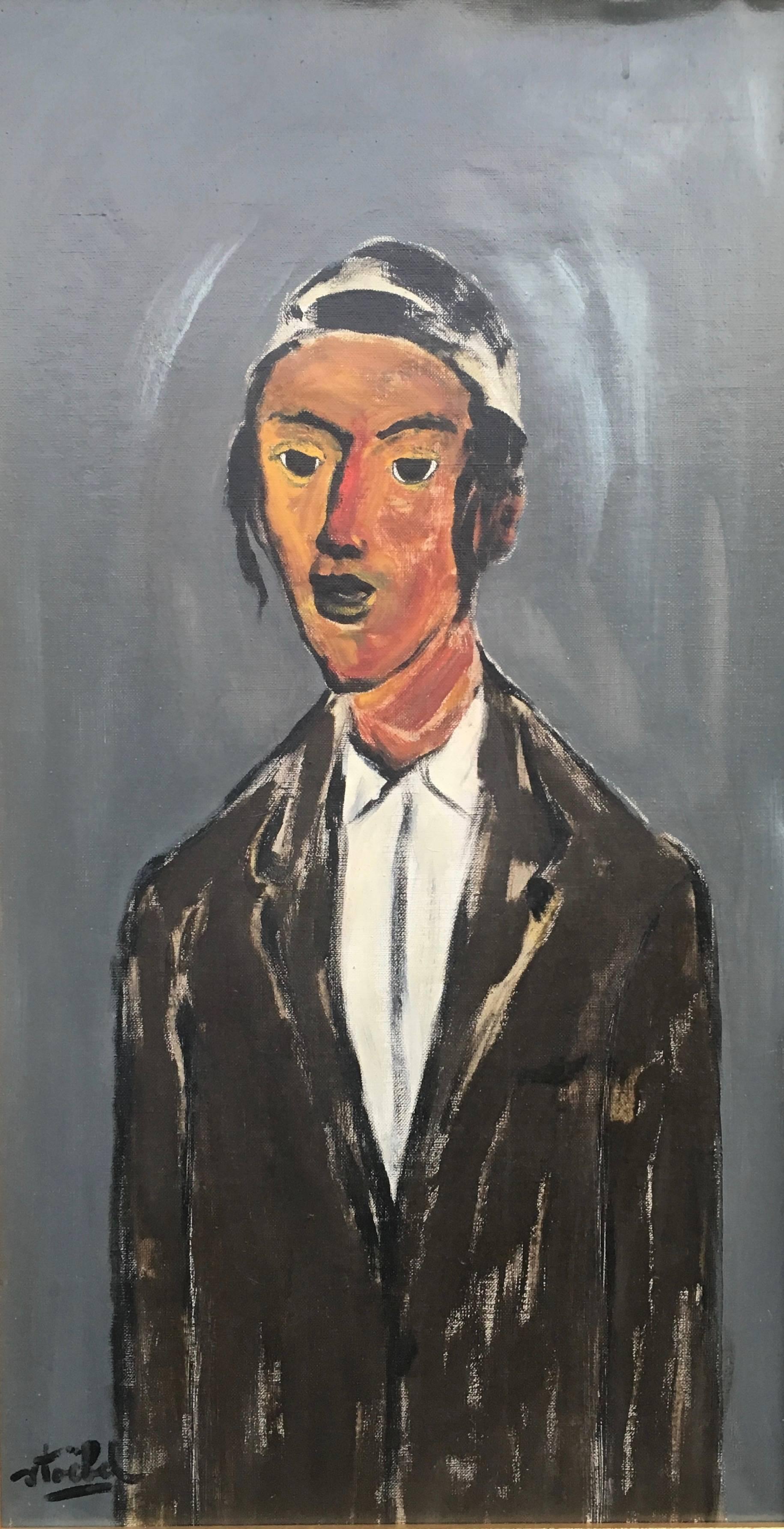 Portrait of a Hassidic Boy - Expressionist Painting by Edgar Stoëbel