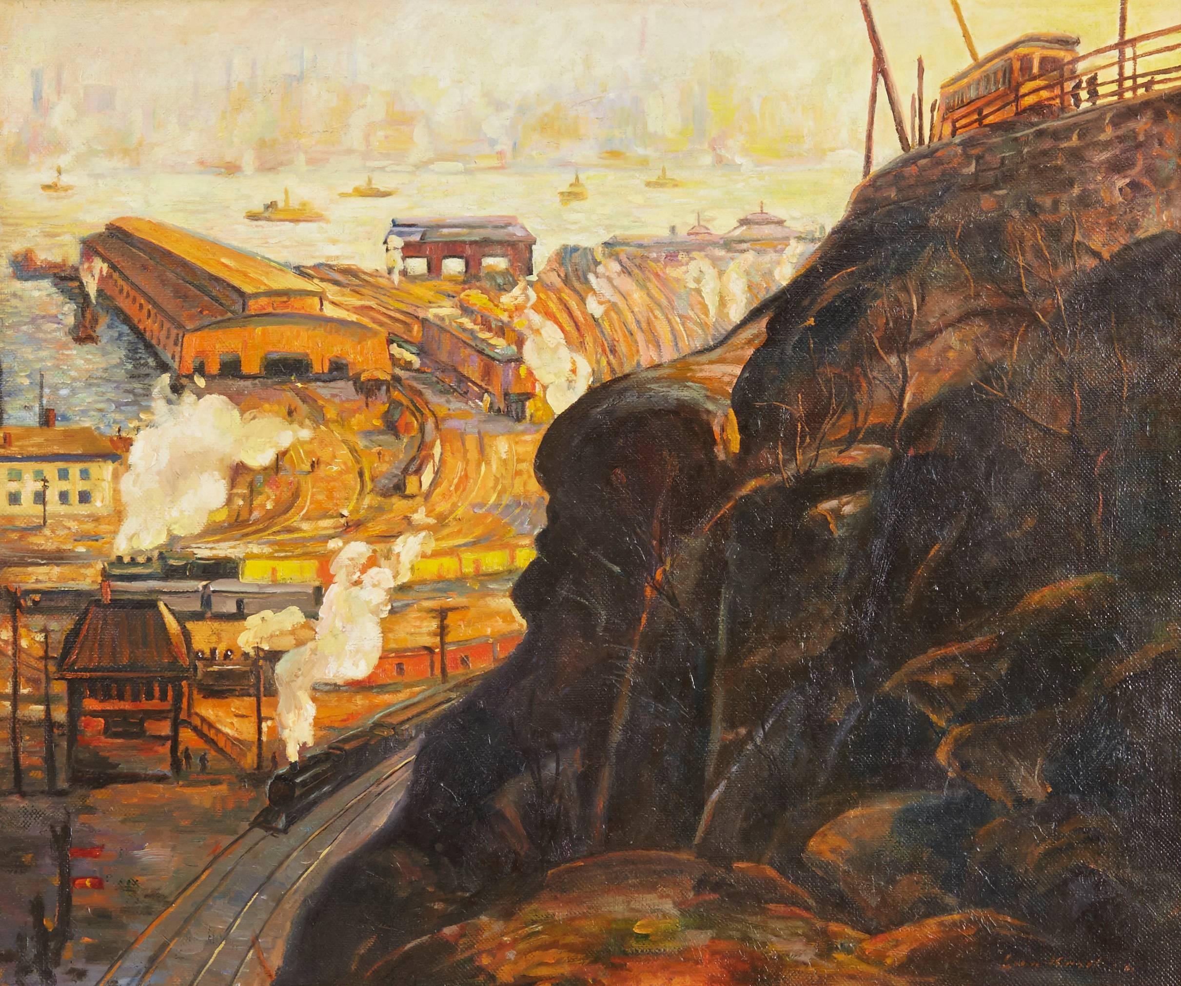 West Shore Terminal Weehouken, New Jersey - Painting by Leon Kroll