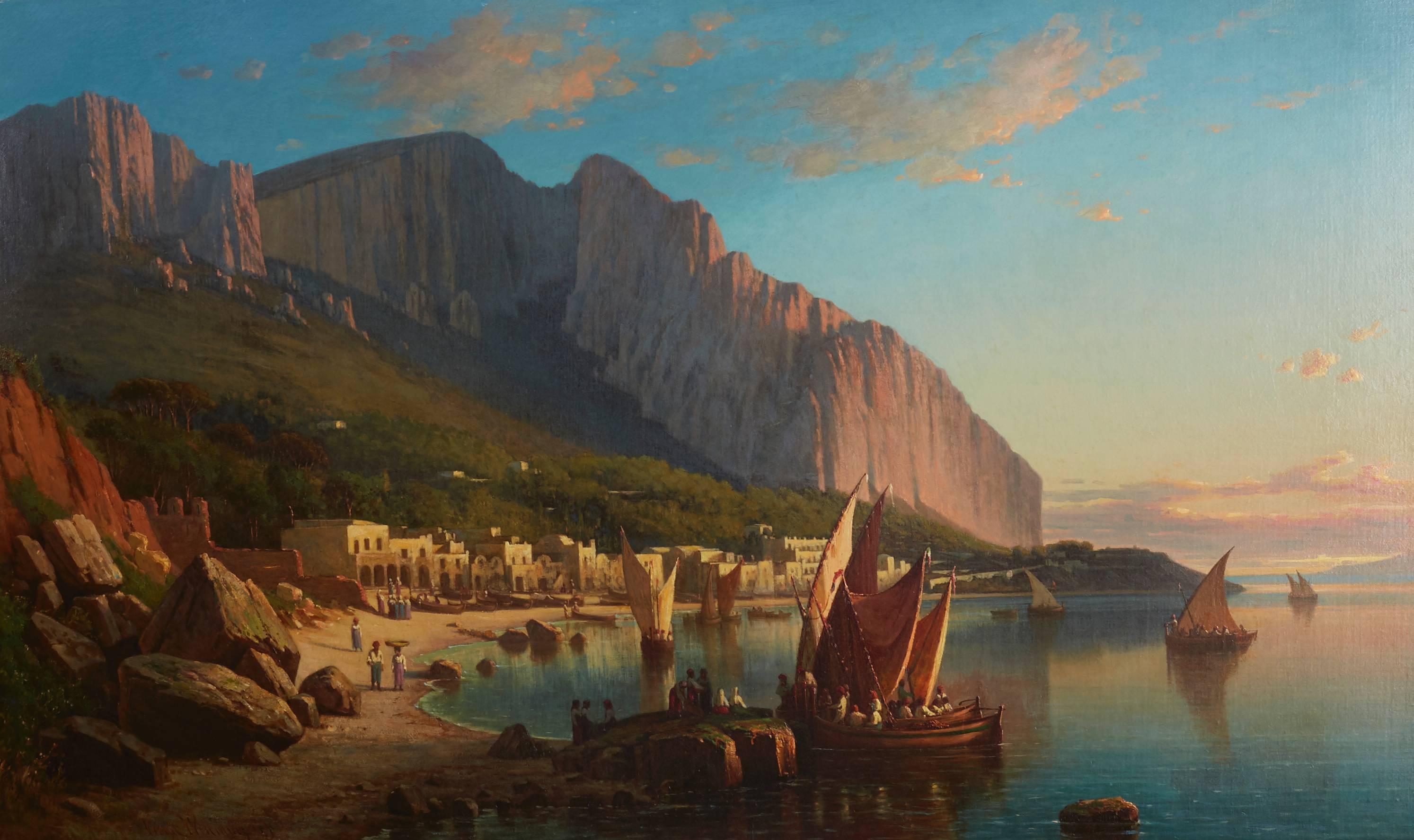 Coral Boats Off Capri – Painting von Virgil Williams