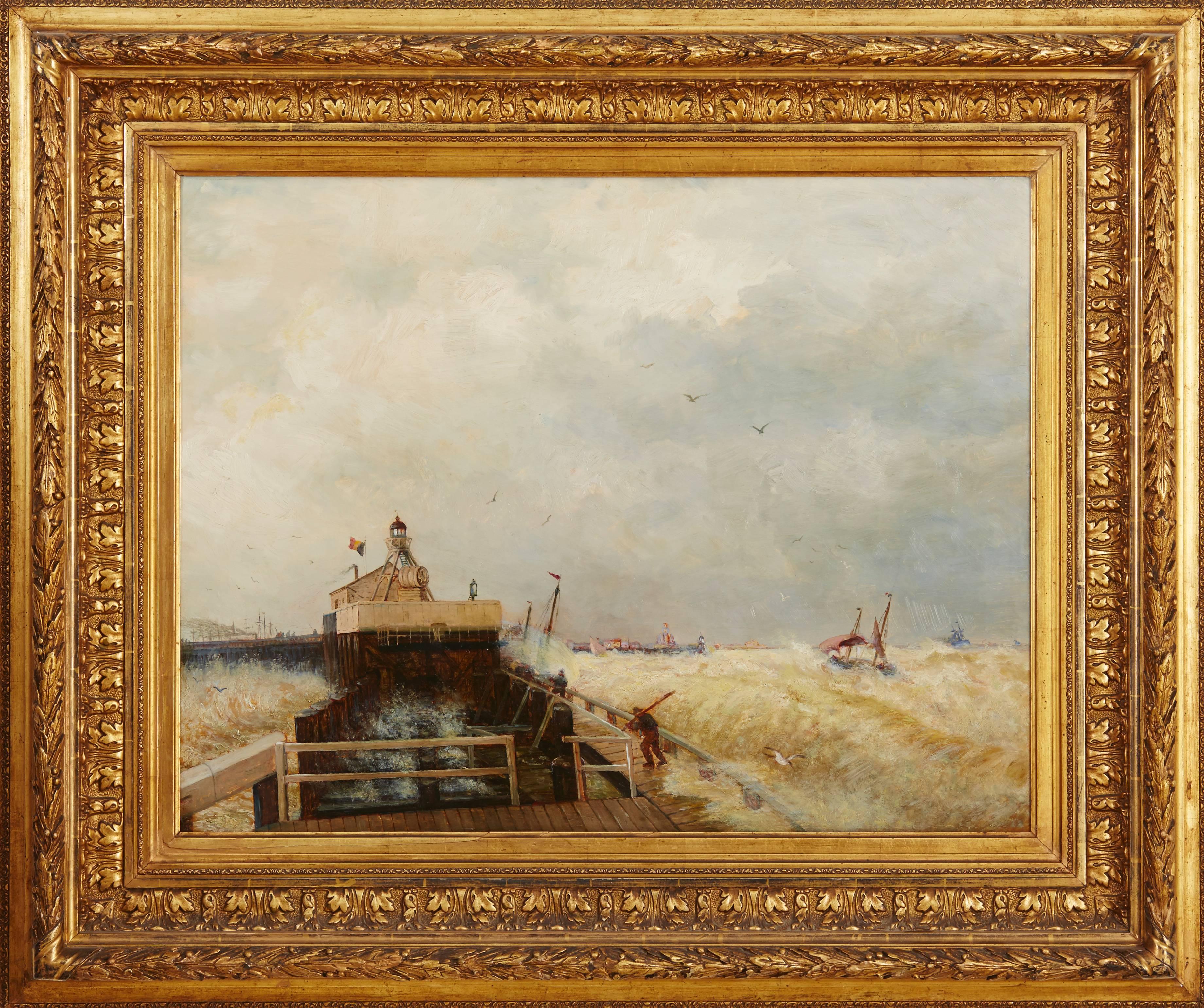 Hermann Ottomar Herzog Landscape Painting – Port at Ostend 