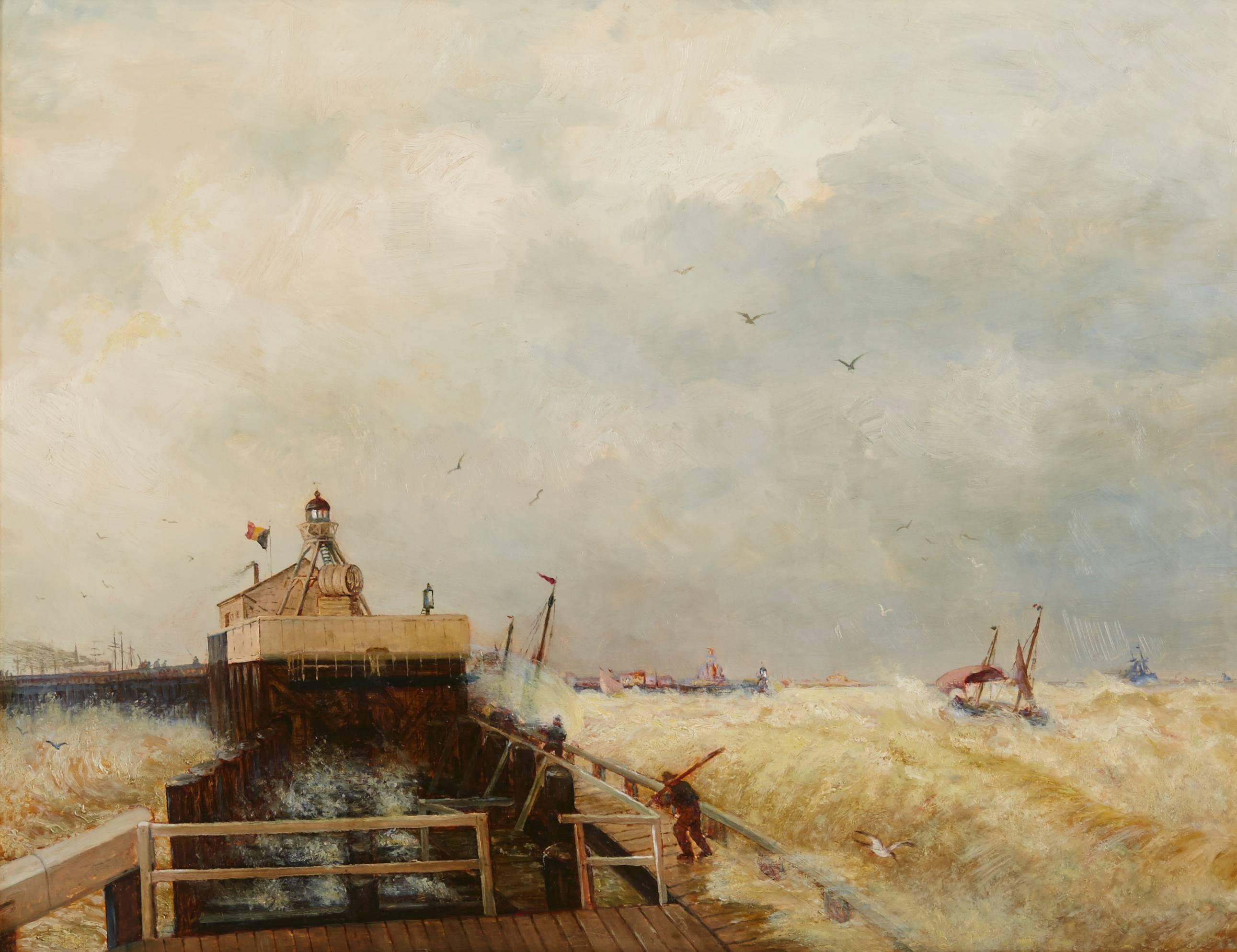 Port at Ostend  – Painting von Hermann Ottomar Herzog