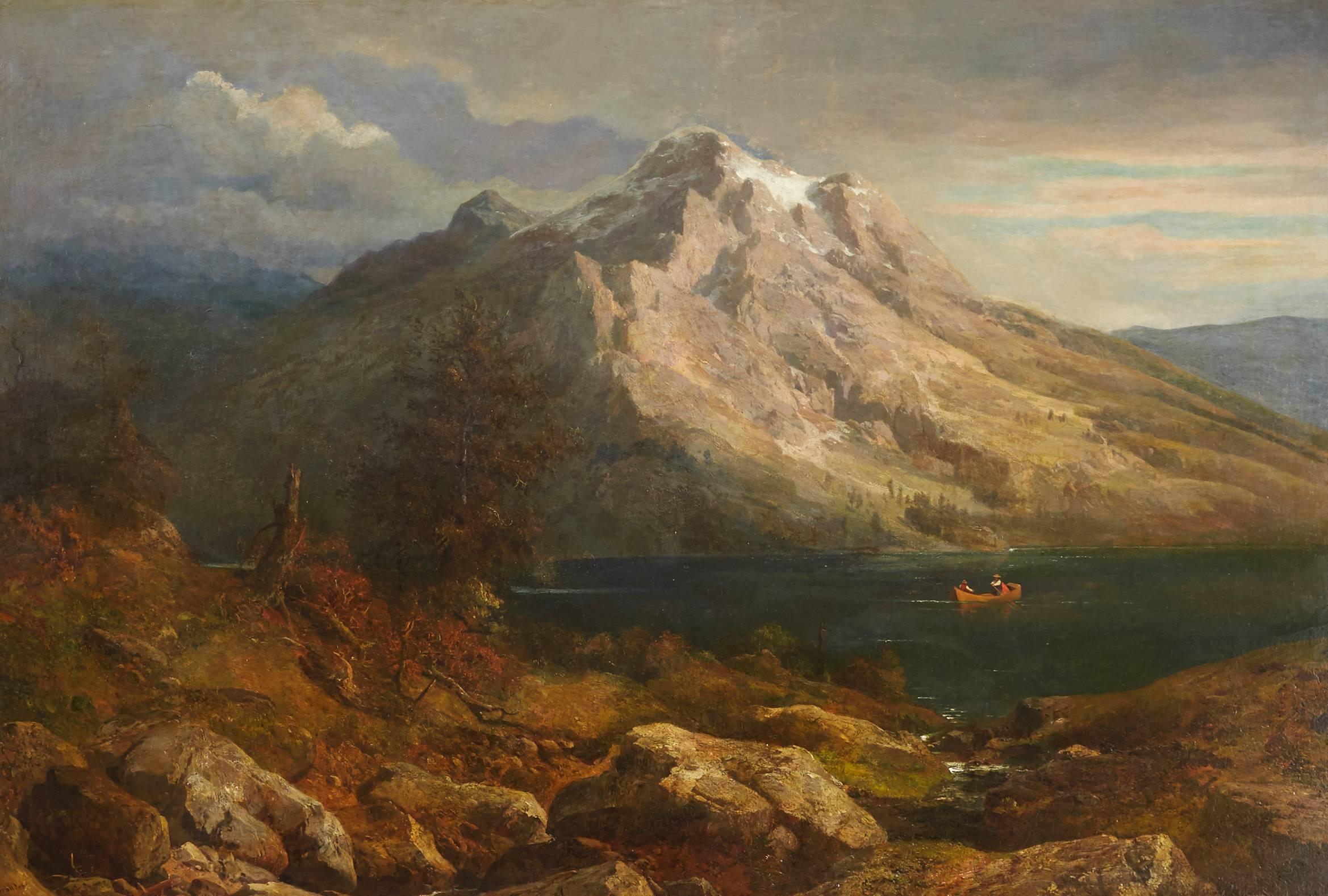 Sunset at a Mountain Lake - Painting by Hans Heinrich Jurgen Brandes