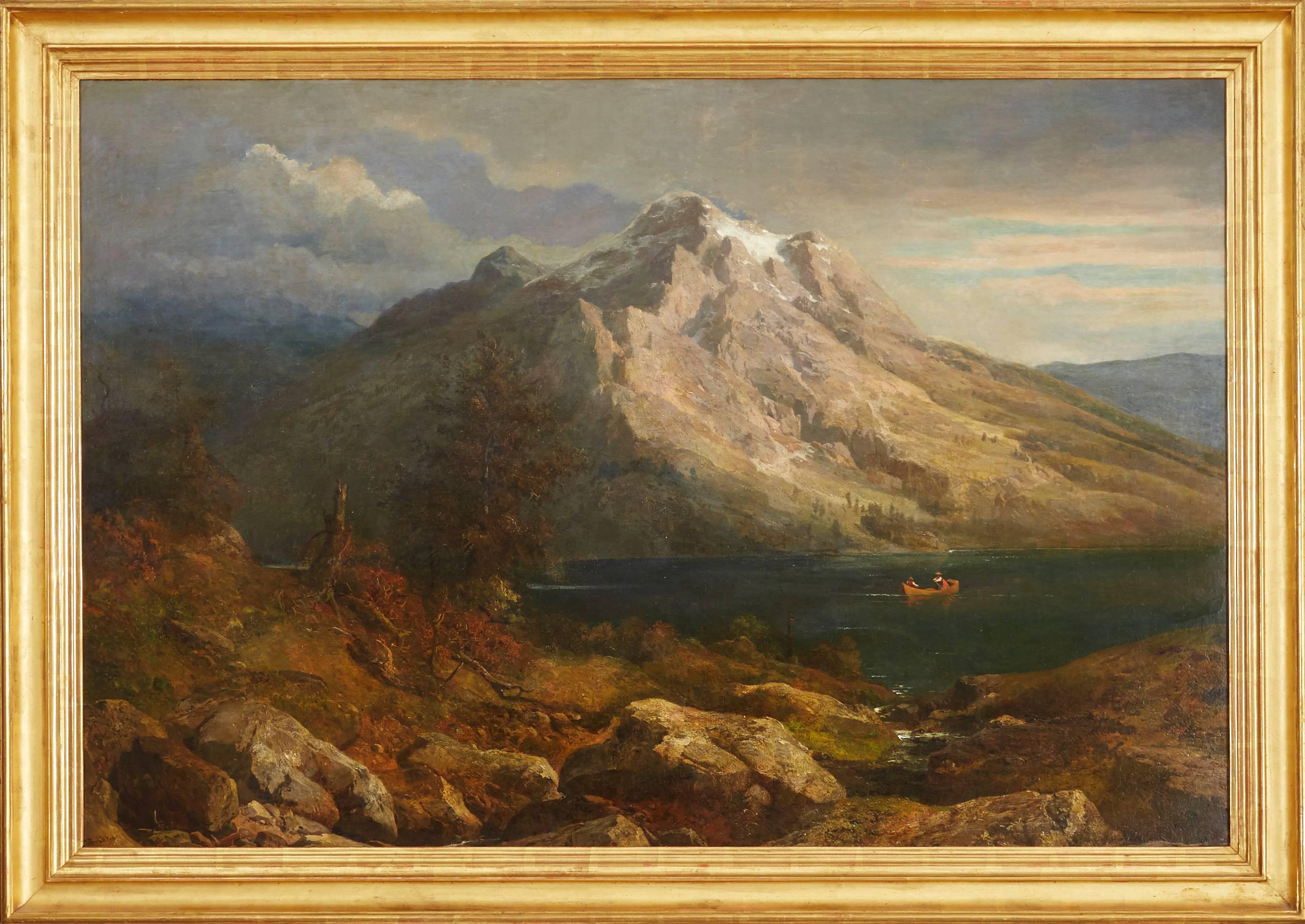 Hans Heinrich Jurgen Brandes Landscape Painting - Sunset at a Mountain Lake