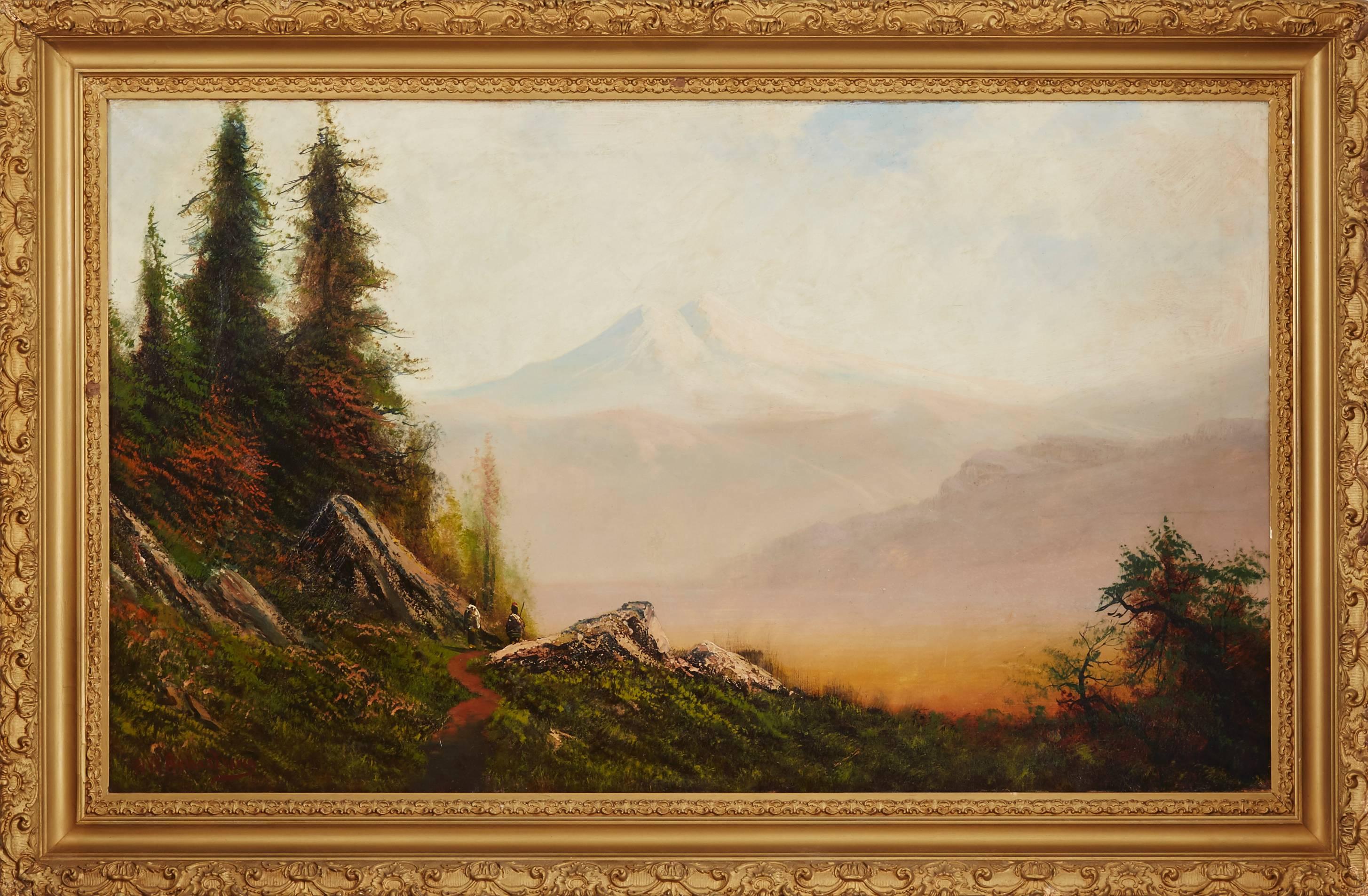 William Weaver Armstrong Landscape Painting - Landscape with observing Indians