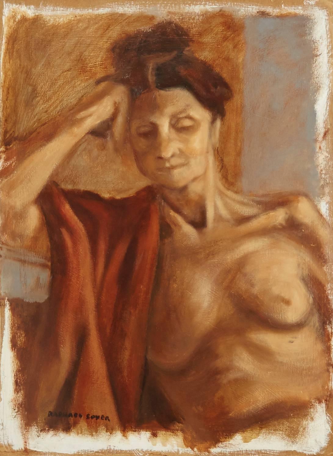 Nude Woman with Cloth Draped over Shoulder - Painting by Raphael Soyer