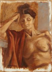 Nude Woman with Cloth Draped over Shoulder
