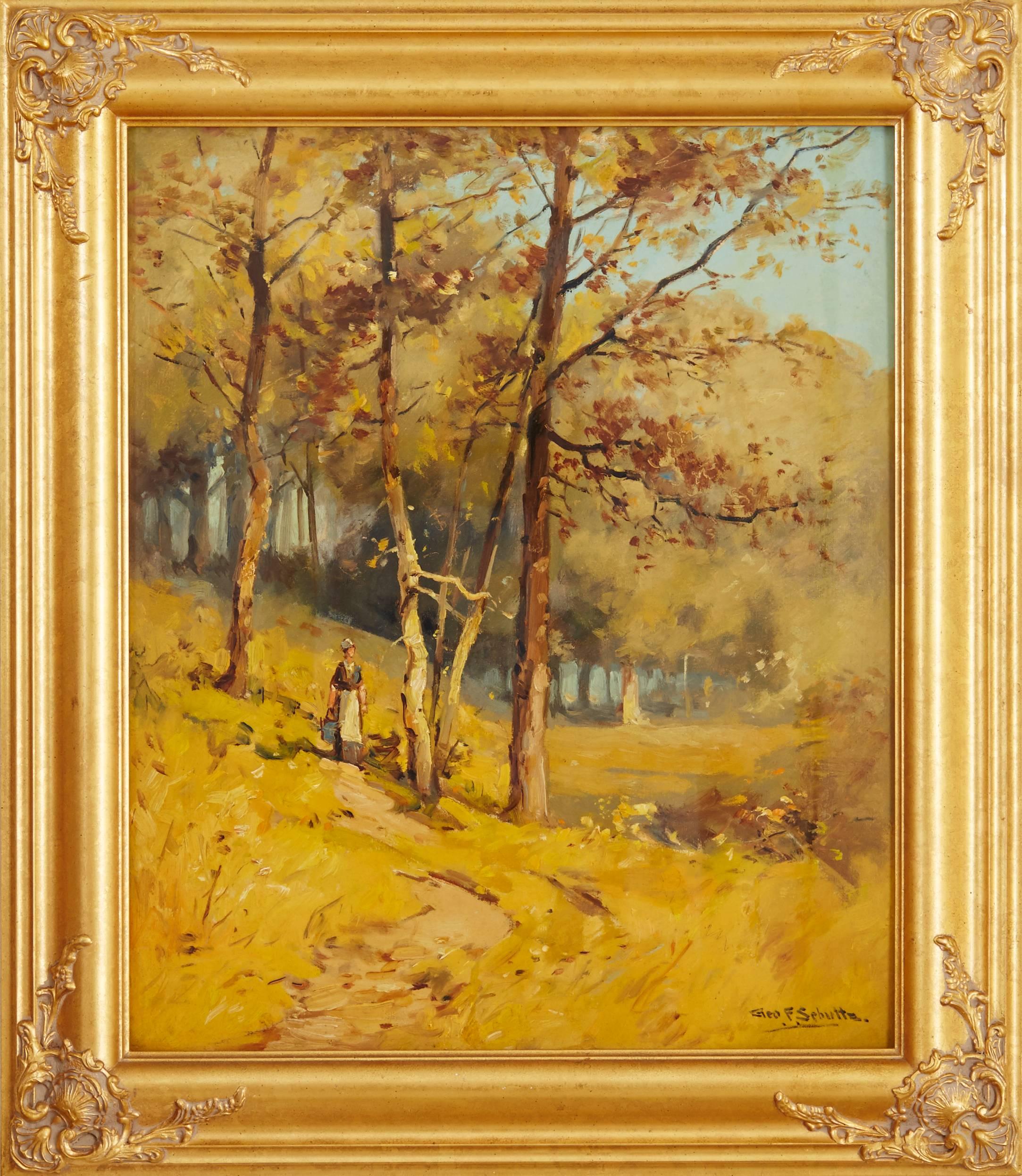 George Schultz Landscape Painting - Figure in an Autumn Landscape