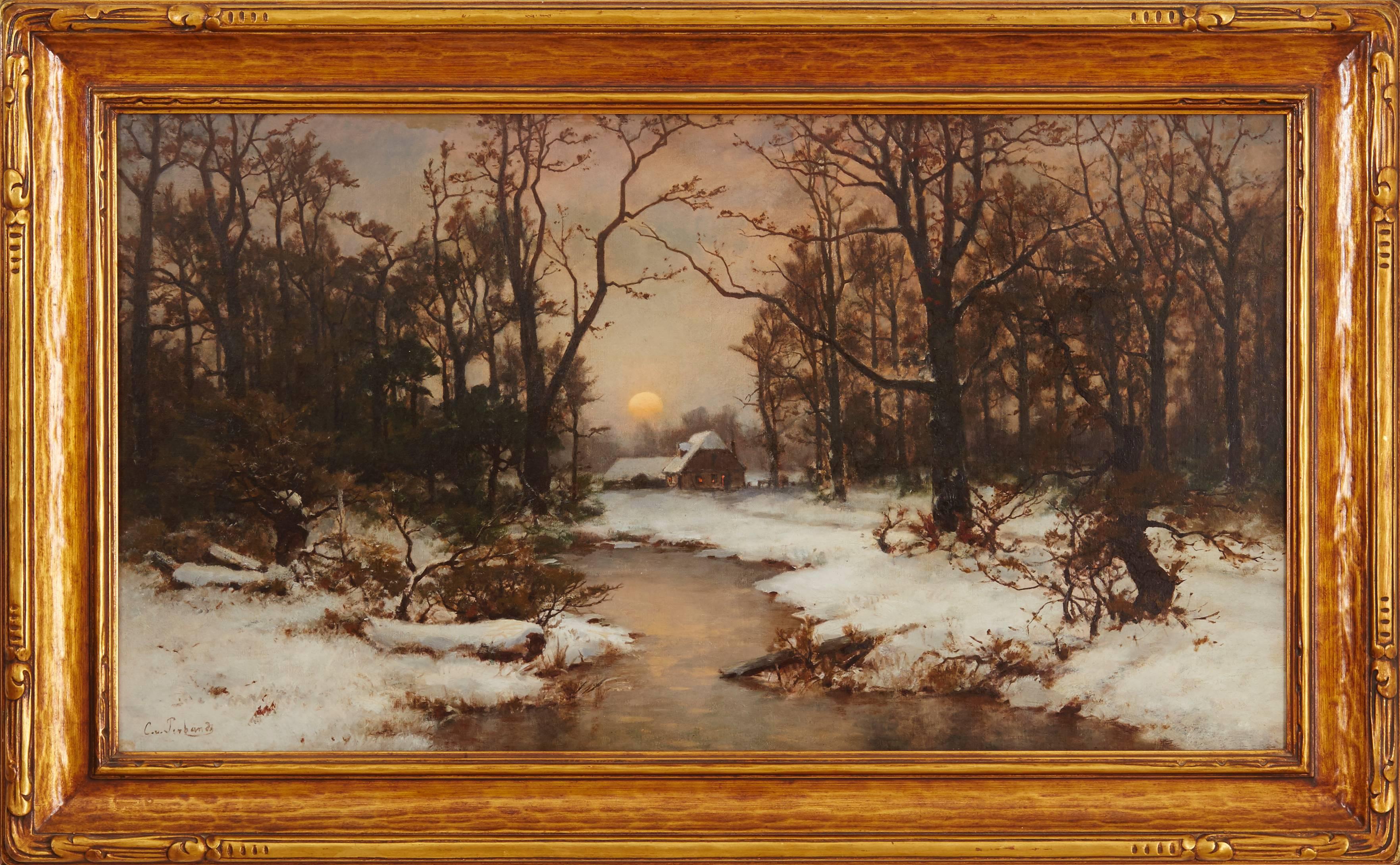 Carl Von Perbandt Landscape Painting - Winter Cabin in the Sierras