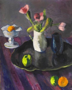 Still life with flowers, fruit, and vases