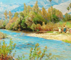 The river Liri, Italy with washerwomen