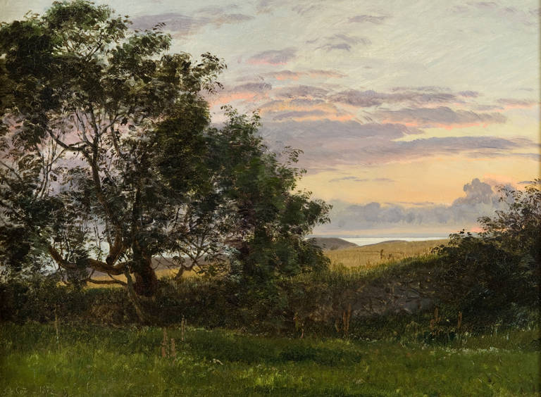 Janus La Cour Landscape Painting - Sunset over a field at spring time