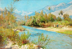 The river Liri, Italy with washerwomen