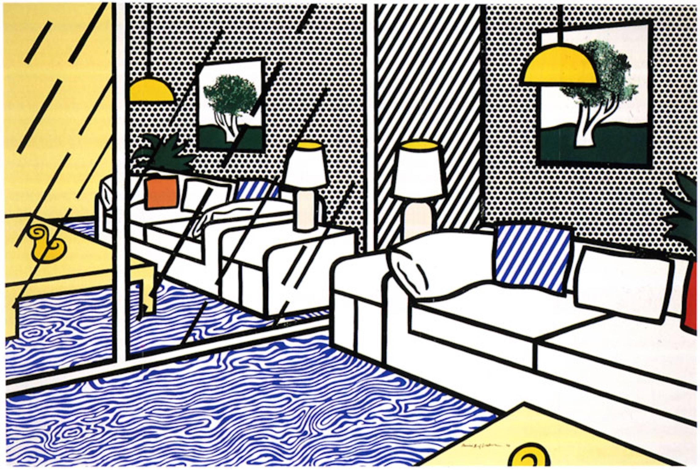 Roy Lichtenstein Interior Painting - Wallpaper With Blue Floor