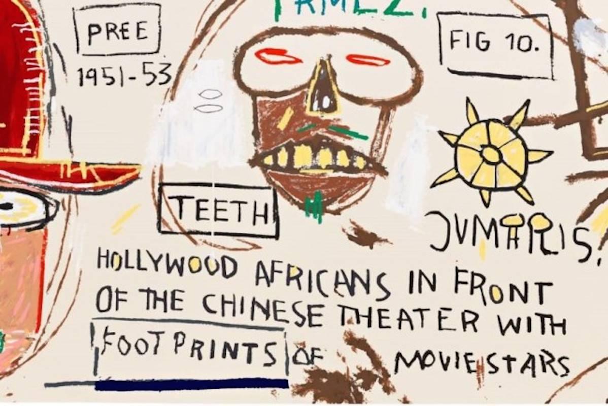after Jean-Michel Basquiat Figurative Print - Hollywood Africans in front of the Chinese Theater with Footprints of Movie Star