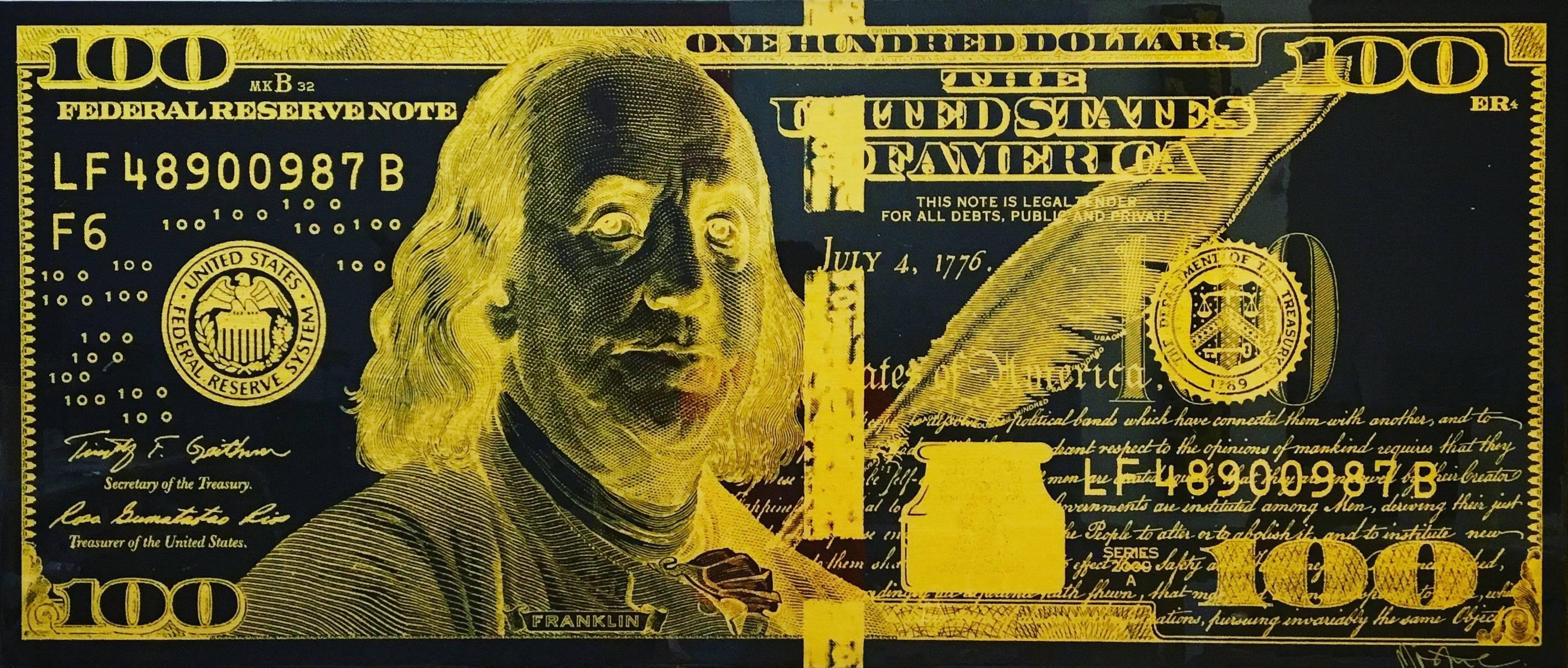 Mister E Still-Life Painting - Benny Jr (Negative Black and Gold)