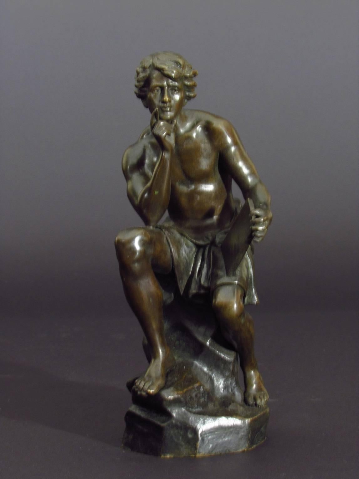 Émile Nestor Joseph Carlier Figurative Sculpture - Seated Youth