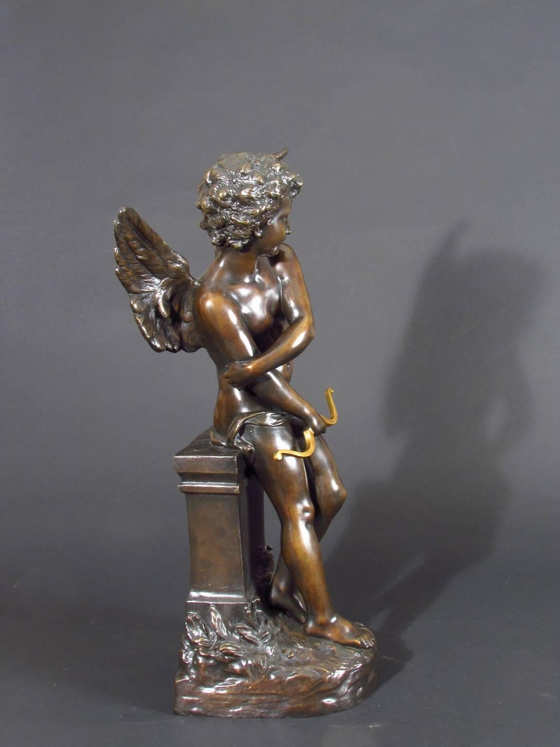 Amour - Gold Figurative Sculpture by Hippolyte François Moreau