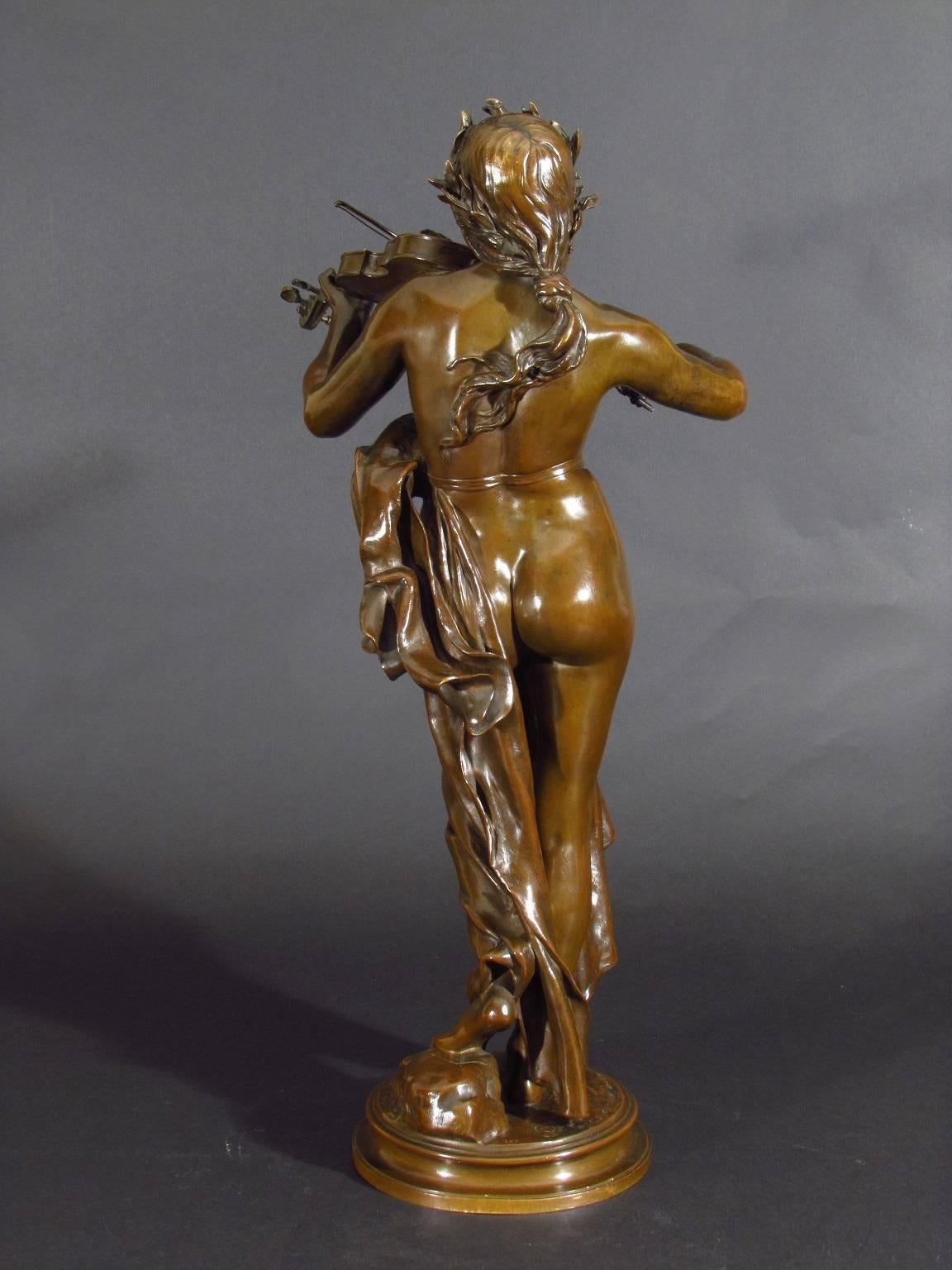 La Musique - Gold Figurative Sculpture by Eugène Delaplanche