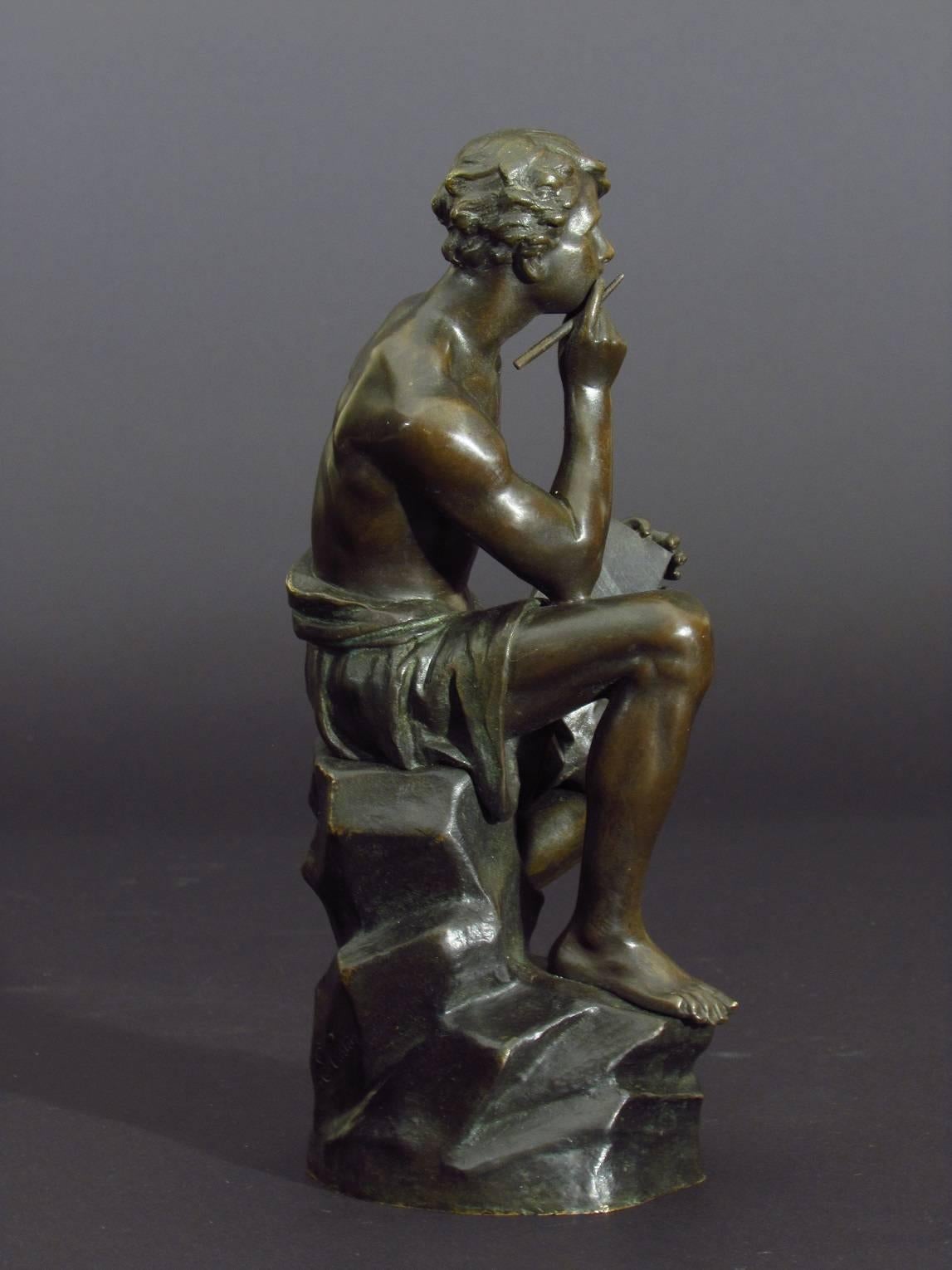 Seated Youth - Sculpture by Émile Nestor Joseph Carlier
