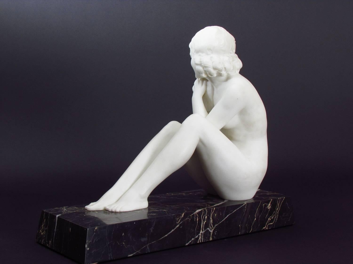 Girl with Dove - Art Deco Sculpture by Lazzaro Morelli