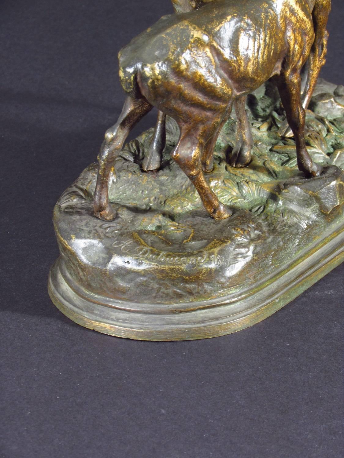 Stag & Doe - Gold Still-Life Sculpture by Alfred Dubucand