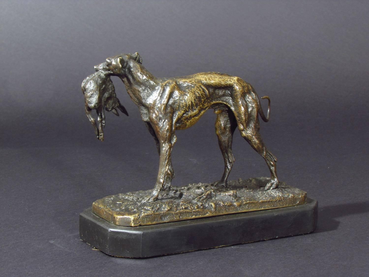 Spanish Greyhound - Naturalistic Sculpture by Pierre Jules Mêne
