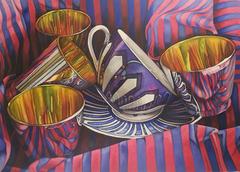 Tea Cup with Red & Blue Stripes