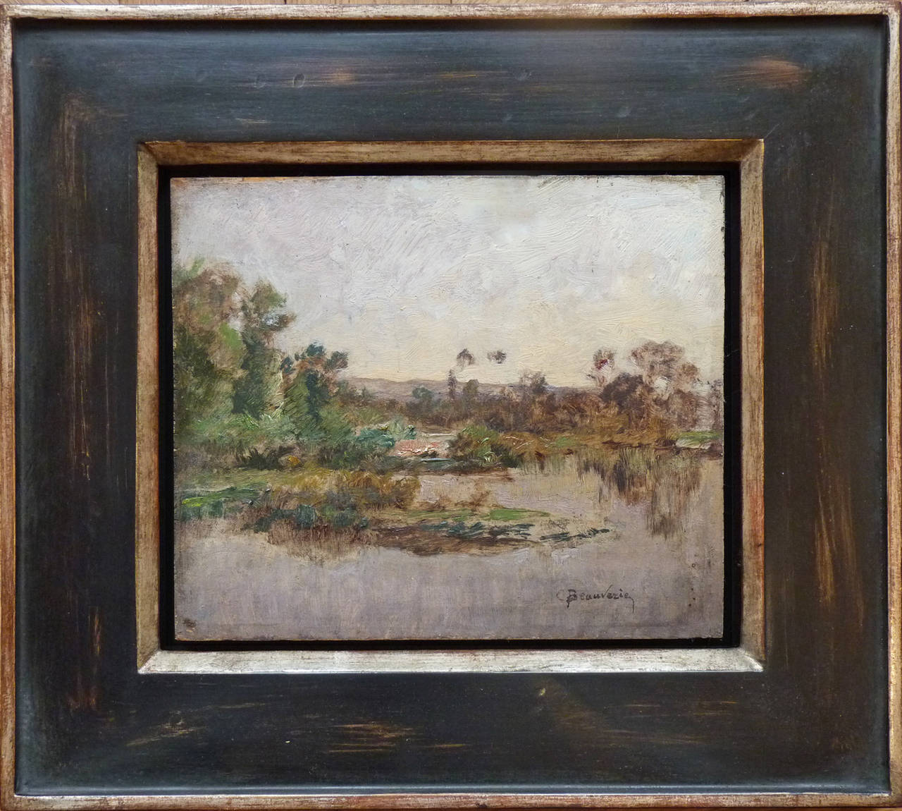 River banks, oil painting by Charles Beauverie, french artist Barbizon school For Sale 1