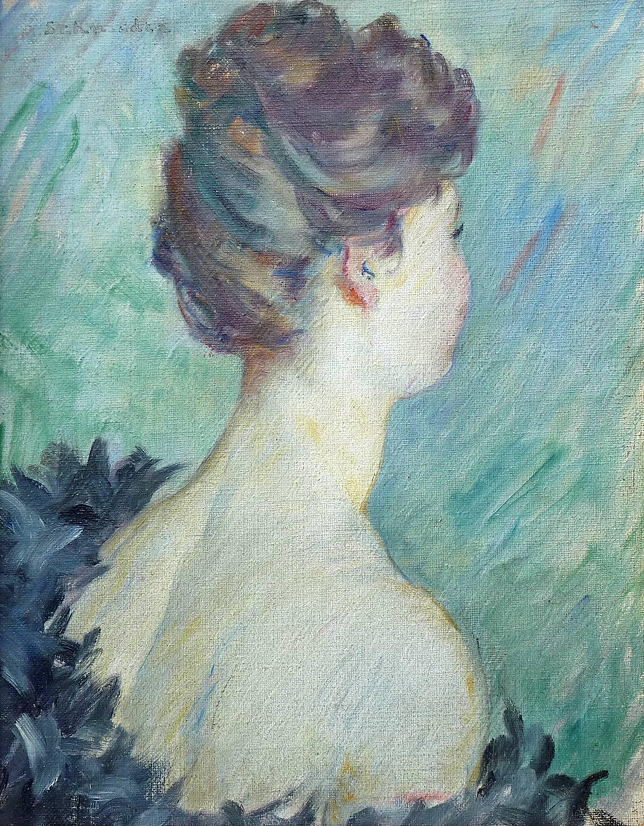 An Elegant Beauty, in side view by Post-Impressionism artist Emile Schneider - Painting by Emile Philippe Auguste Schneider