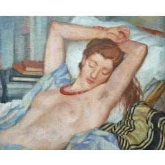 Reclining nude, half length figure portrait, by italian artist Cecchi-Pierracini 1