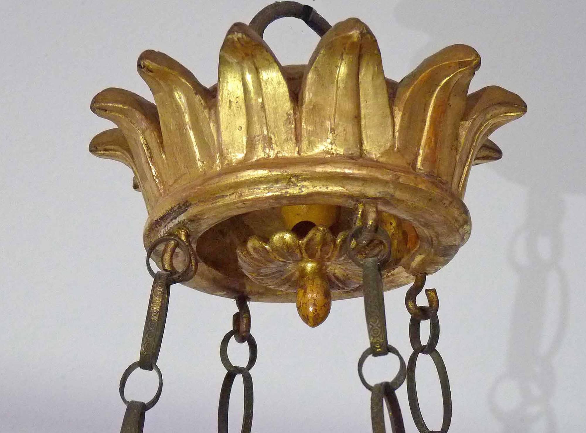 Eight armed Ceiling lamp, Hand carved wood leaf gilt, Germany c.1800  For Sale 1