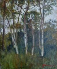 Birch trees, oil painting by famous german Impressionist artist Otto Modersohn