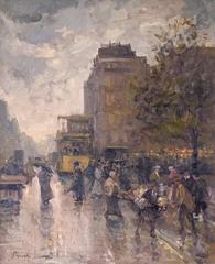 City view of Paris at Square Montholon, oil by Polish artist Josef Popczyk