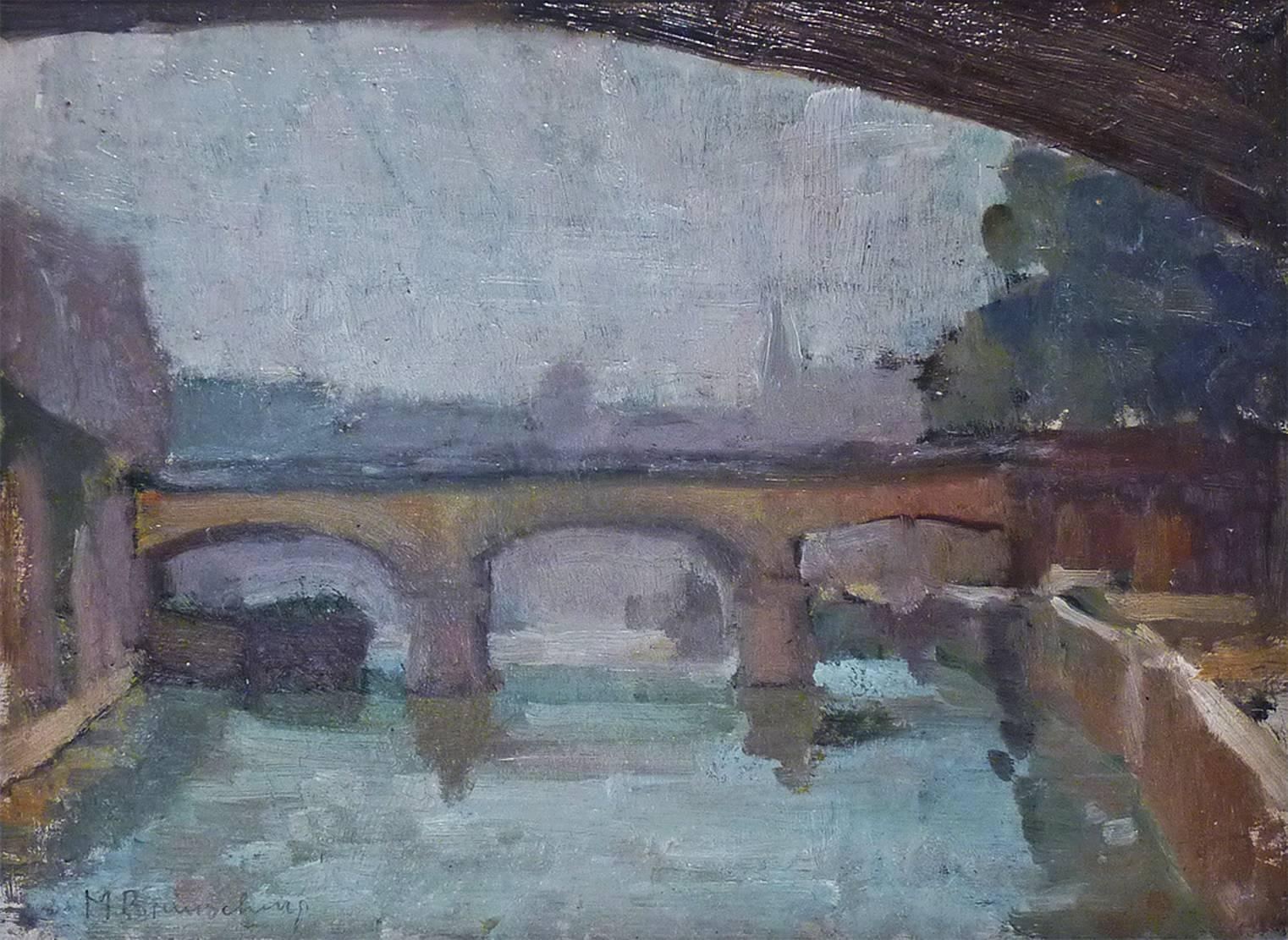Paris View with Bridges at Isle de France, by french female artist Brunswig - Painting by Marcelle Brunswig