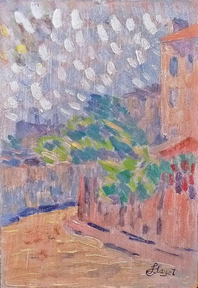 A lane, presumably Paris view, neo-impressionism oil painting by Louis Hayet For Sale 1