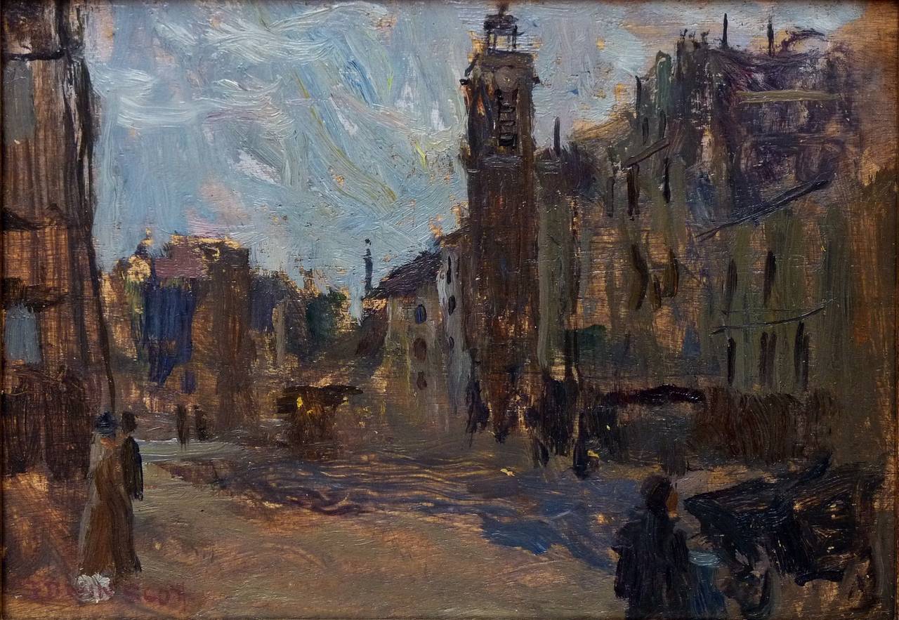 Paris City View in the Evening by Post-impressionism artist Frank Edwin Scott For Sale 1