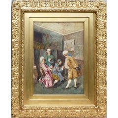 Admiration Of The Mastery, signed watercolor by italian genre painter Daini 12