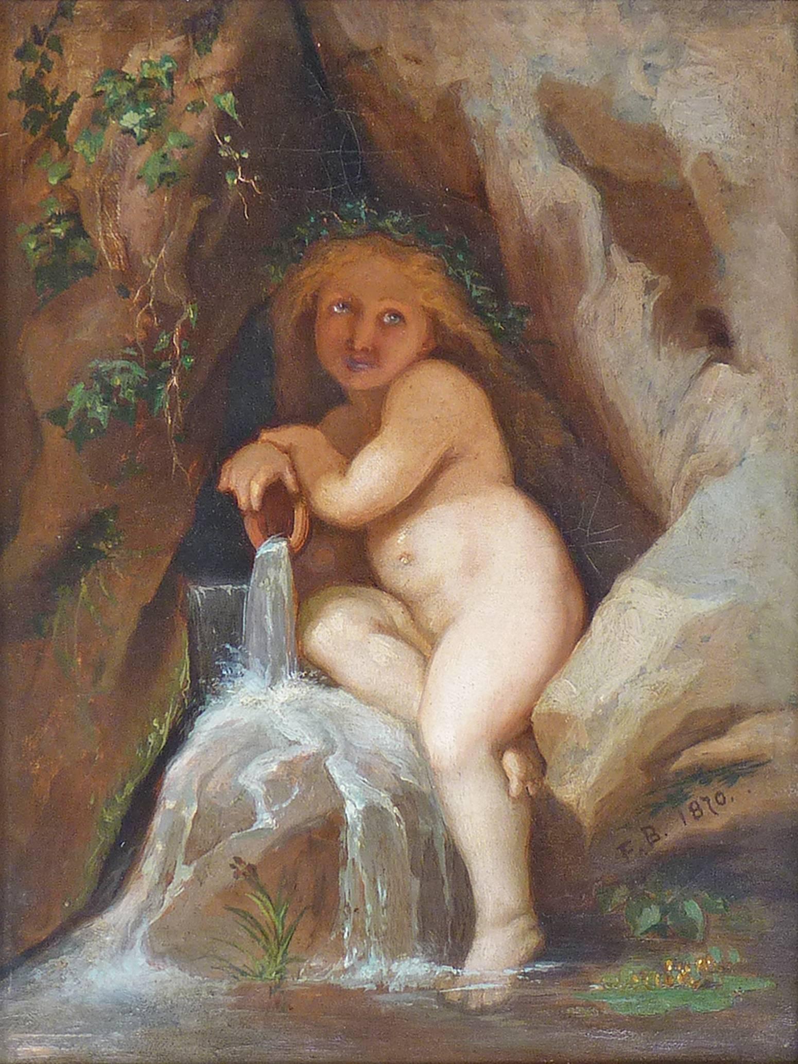 François Bernard Figurative Painting - Nymph of the spring in her grotto, oil painting by 