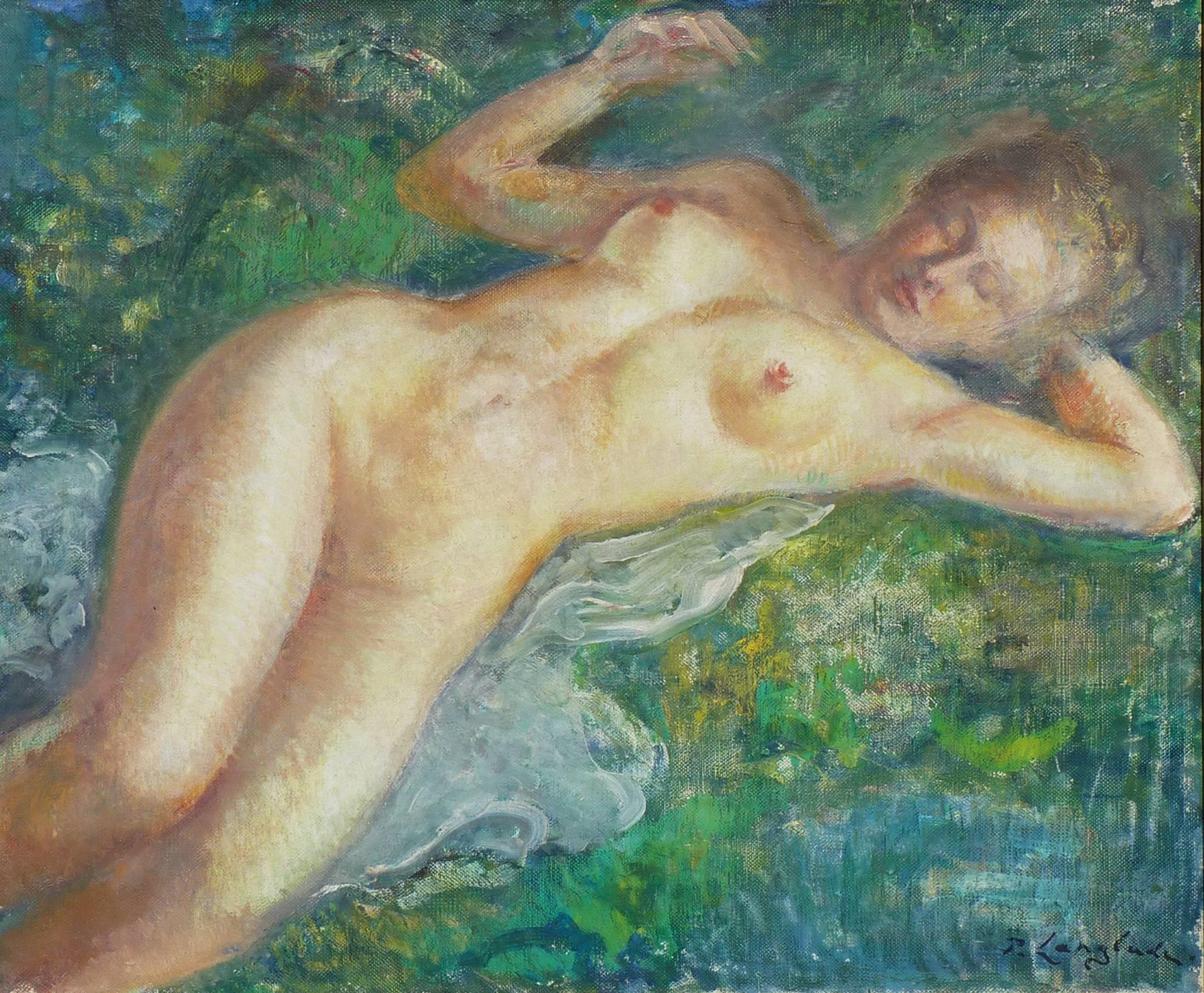 Reclining Nude, Post-Impressionism oil by french artist Pierre Langlade For Sale 1