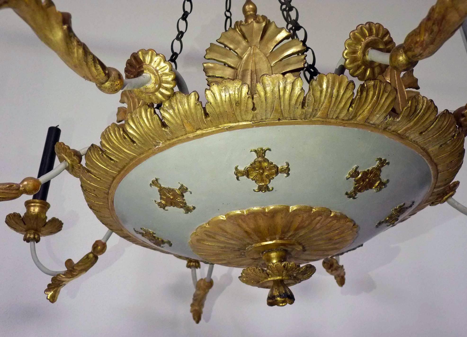 Ceiling Lamp, Eight Armed, Hand Carved Wood Leaf Gilt, Germany c.1800 - Old Masters Sculpture by Unknown