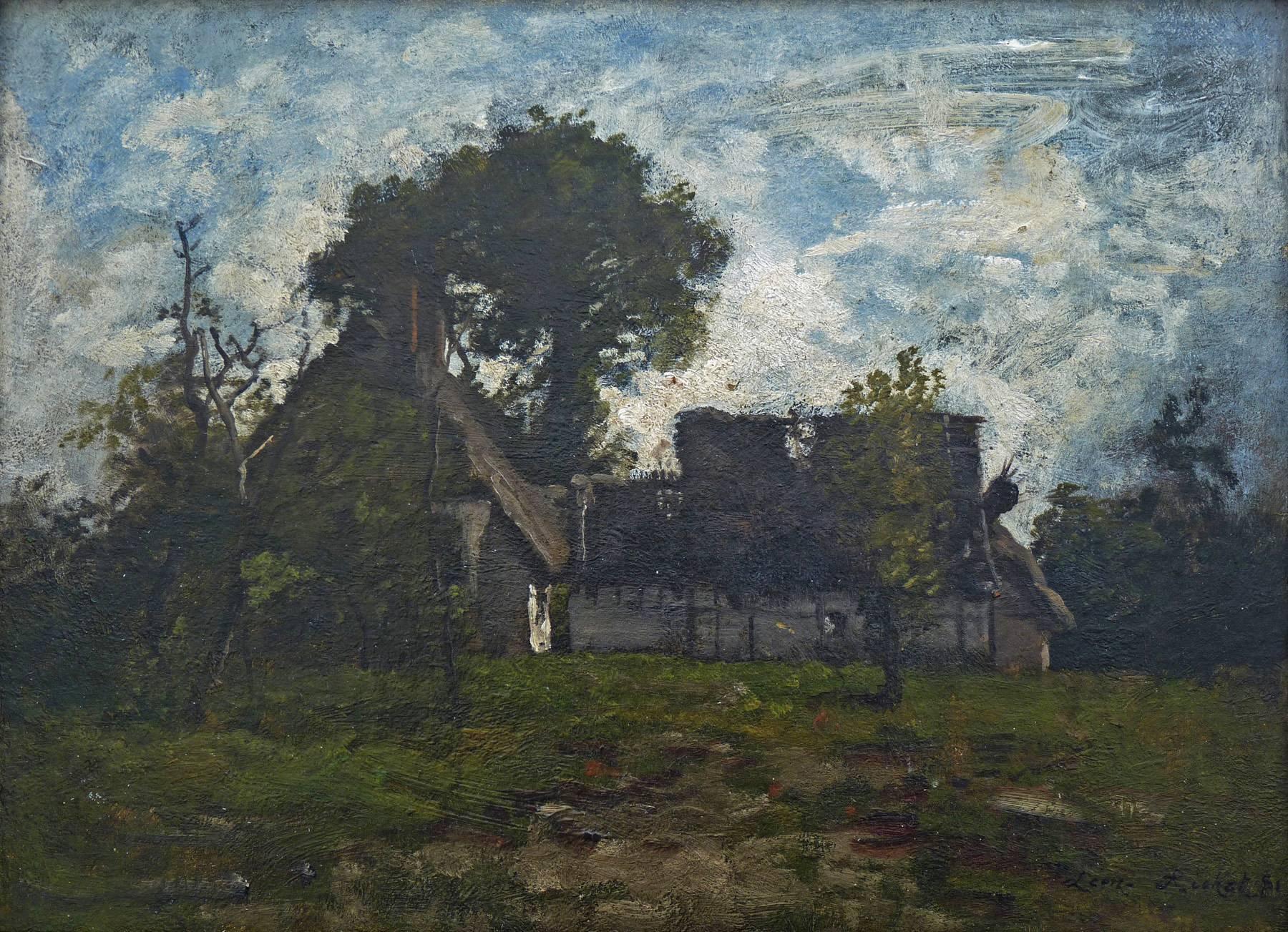 Old Farmyard in Fontainebleau Forest, Signed Oil by Barbizon Artist Leon Richet For Sale 1