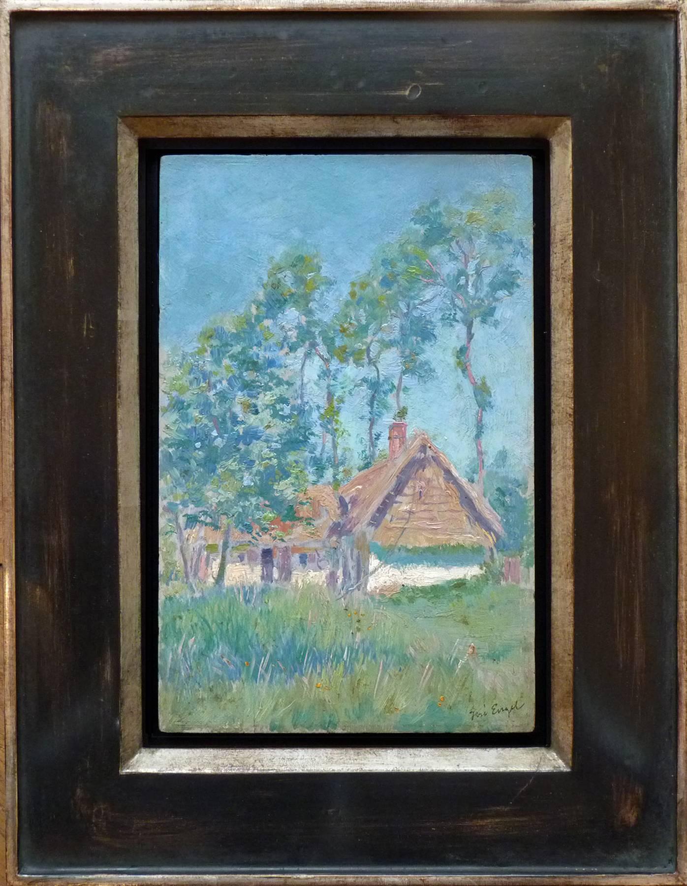 José Engel-Garry Landscape Painting - The Leroux Farm, c.1905, Atmospheric Oil Painting by French Artist Engel-Garry