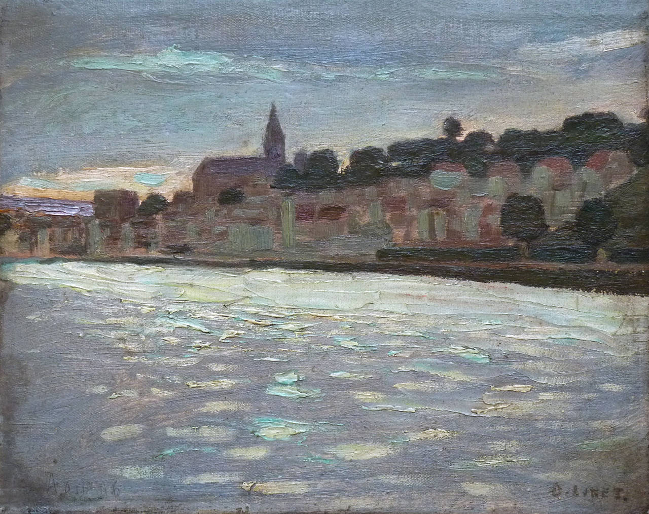 Herblay, alongside the River Seine - Painting by Octave Linet