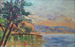 Sunst on the Coast, oilpainting by french Post-Impressionist Cléchet